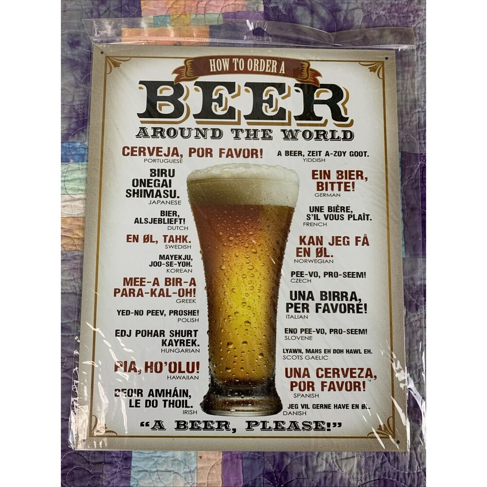 How To Order A Beer Around The World Metal 12.5x16 Man Cave Bar Garage Decor